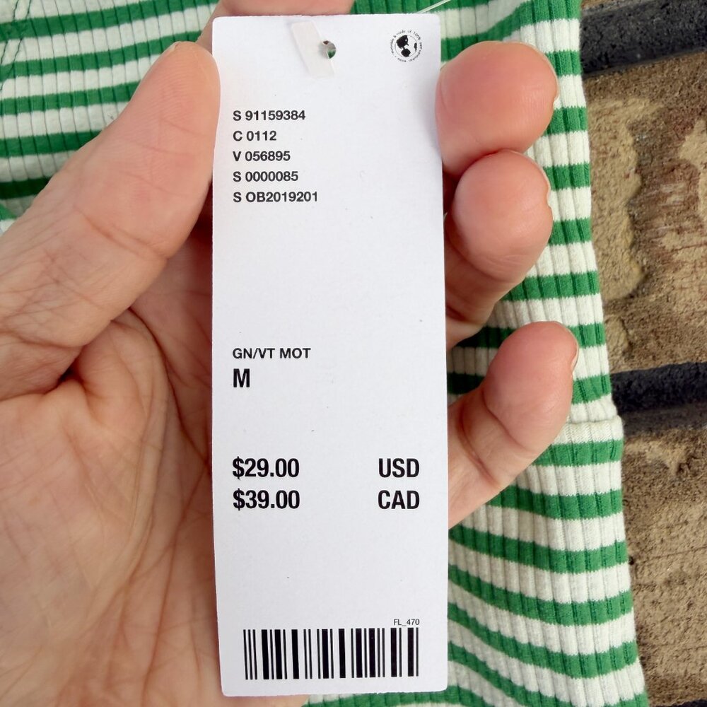 Urban Outfitters BDG Madi Ribbed V-Neck Striped Top Green/White Size M - Picture 7 of 9